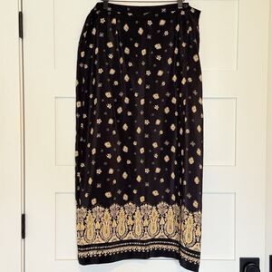 Coldwater Creek Women’s Lined Silk Black & Cream Wrap Button Skirt Size L